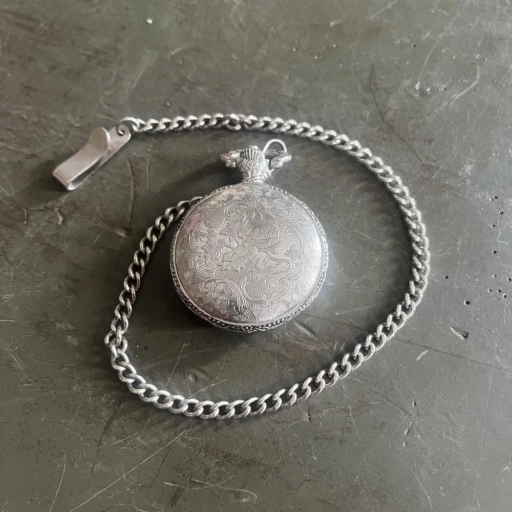 Vintage Milan Silver Toned Analog Pocket Watch Date Indicator Fisherman